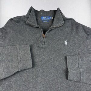 Polo Ralph Lauren Sweater Men XL Gray Blue Pony 1/4 Zip Pullover Knit Estate Rib